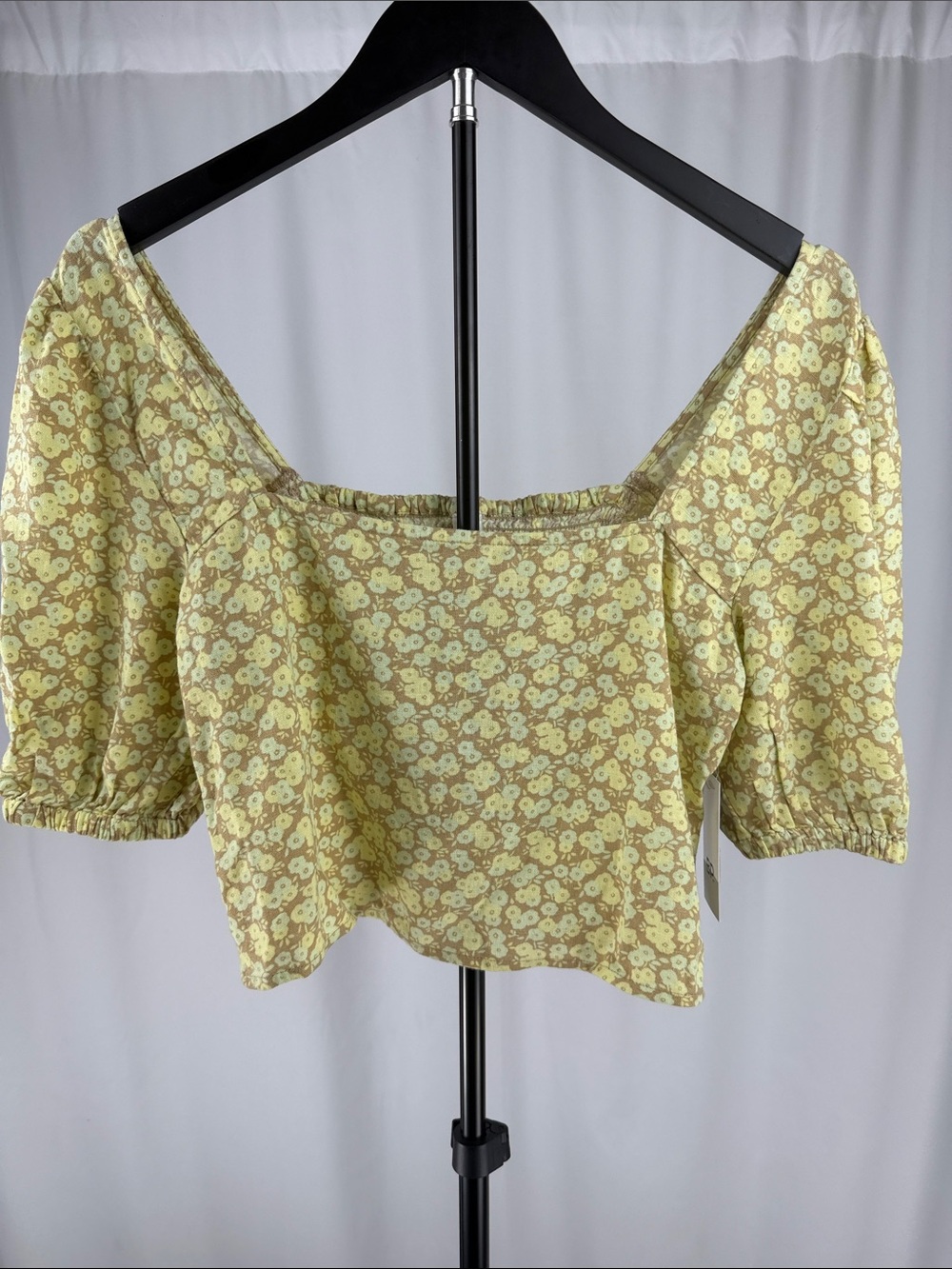 bp Yellow Floral Square-Neck Crop Top